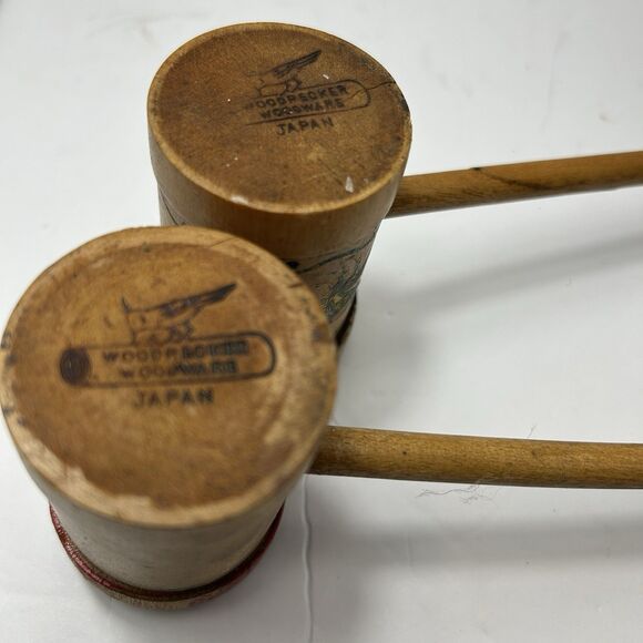 Vintage Rooster Salt Pepper Shakers Long Handled Woodpecker Woodware Japan 14" - Picture 3 of 6